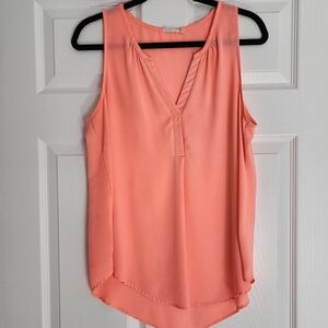 Lush Neon Orange V-Neck Lightweight Polyester Sleeveless Top Size L